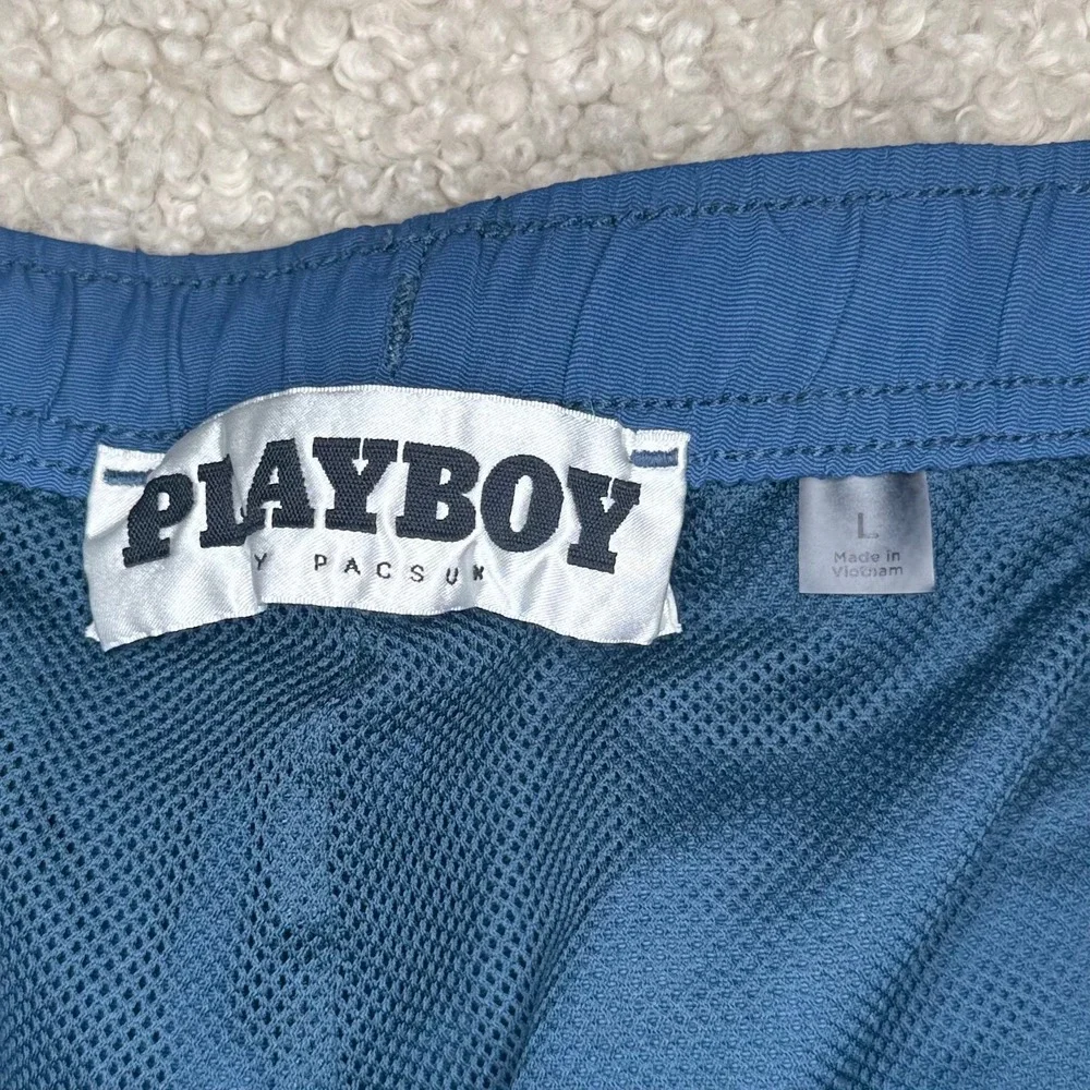Playboy‎ x PacSun Men's L Blue Swim Trunks Mesh Lined Shorts Embroidered Logo
